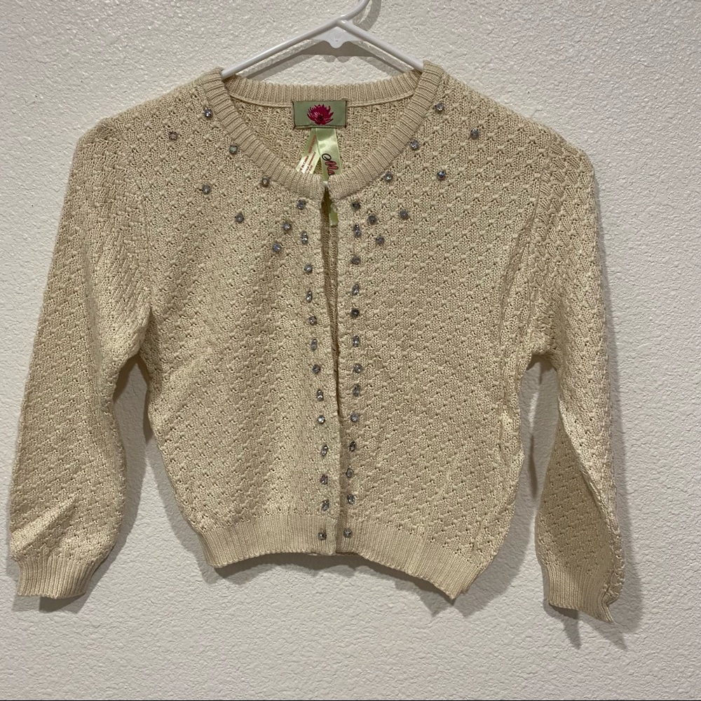 Kids Moe Girls Cream Tan Knit Cardigan Sweater Jacket Size 6